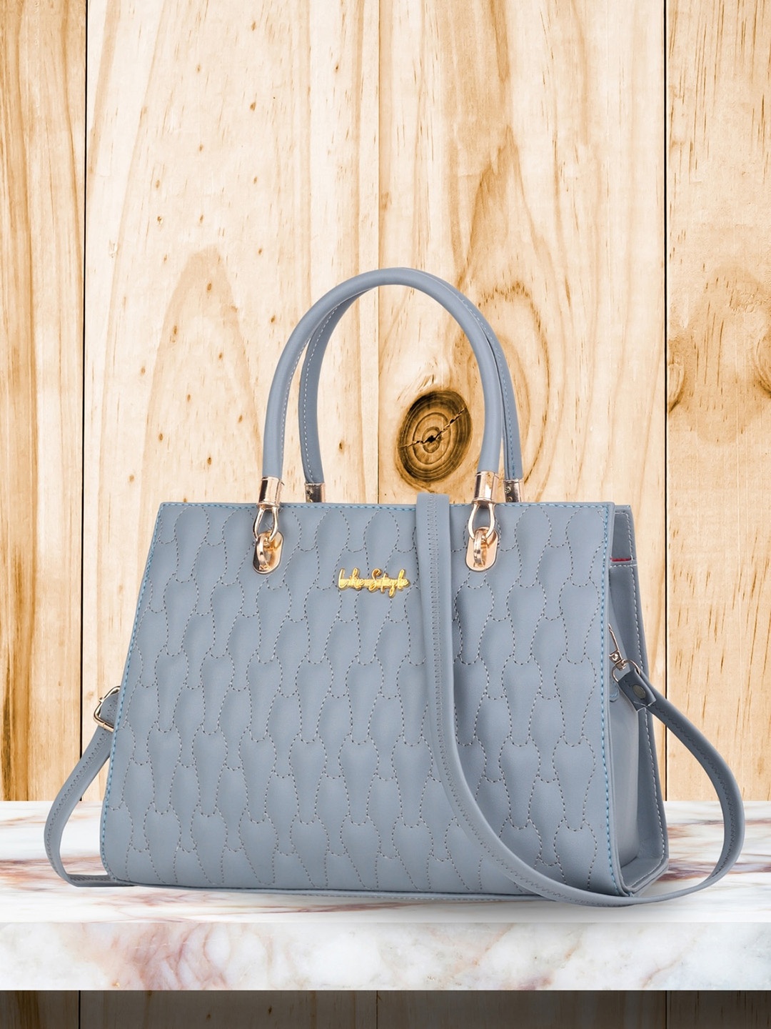 

LIKE STYLE Structured Handheld Bag with Quilted, Grey