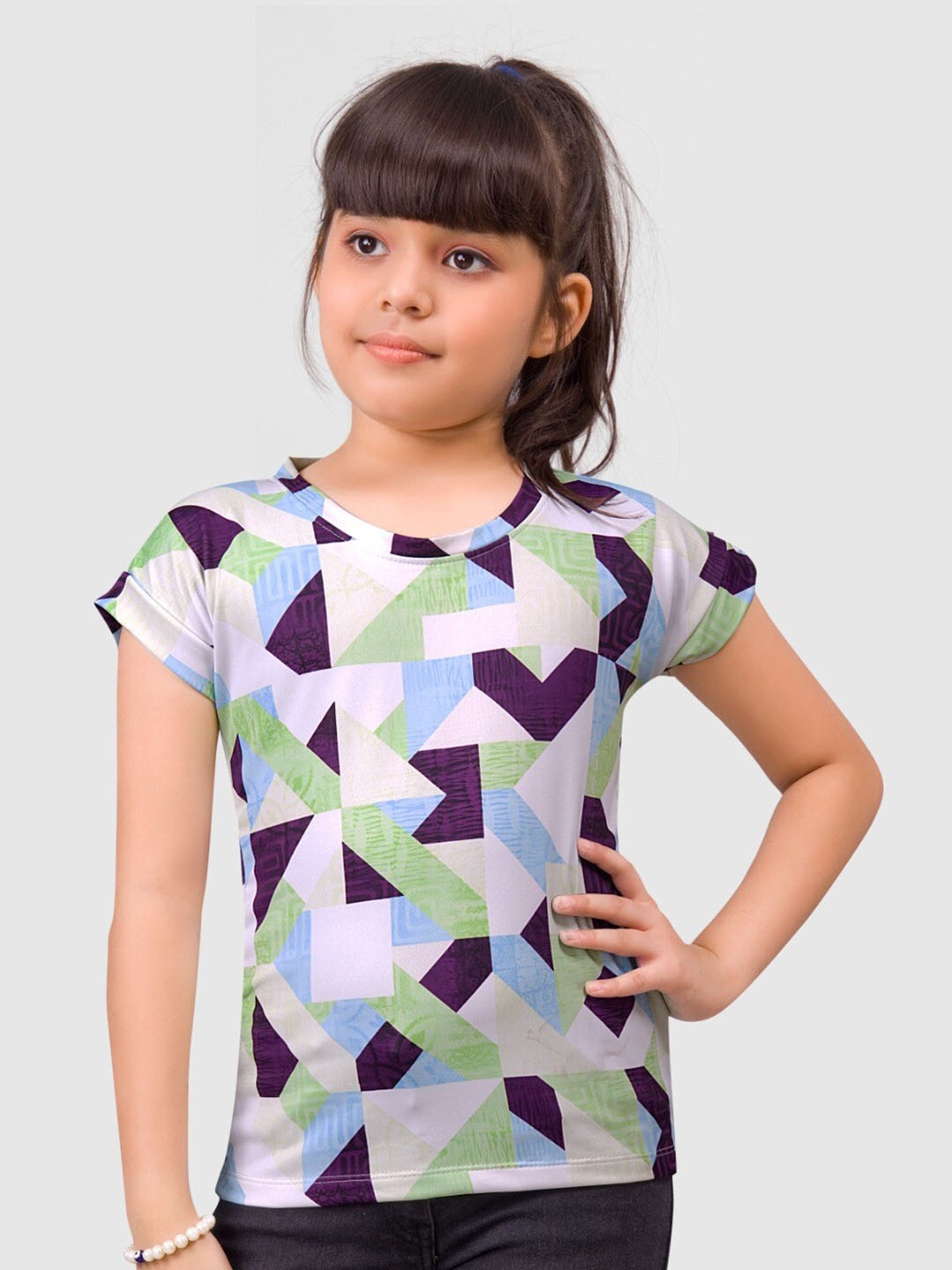 

BAESD Girls Geometric Printed Cotton Top, White