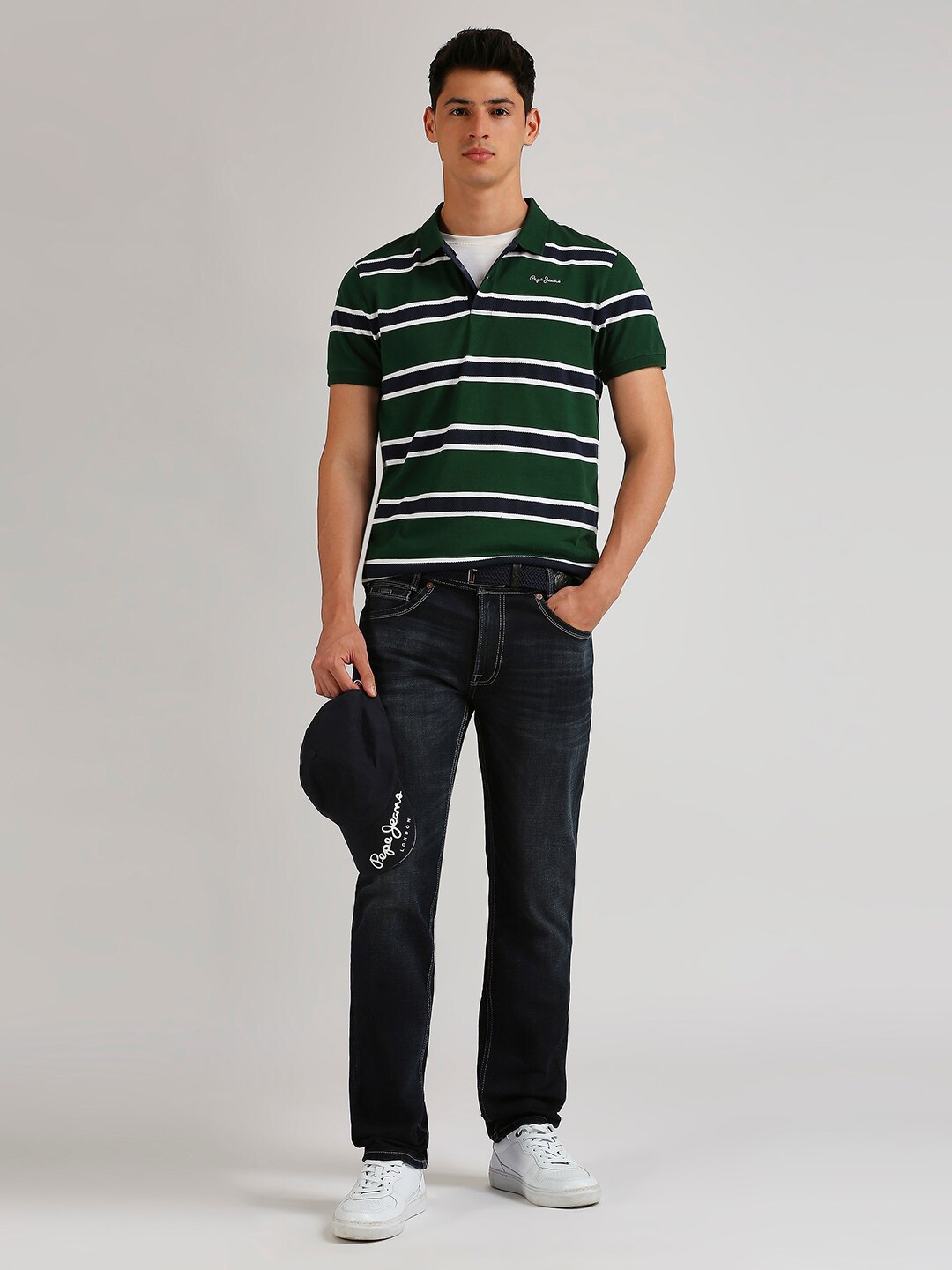 

Pepe Jeans Striped Polo Collar Pure Cotton T-shirt, Green