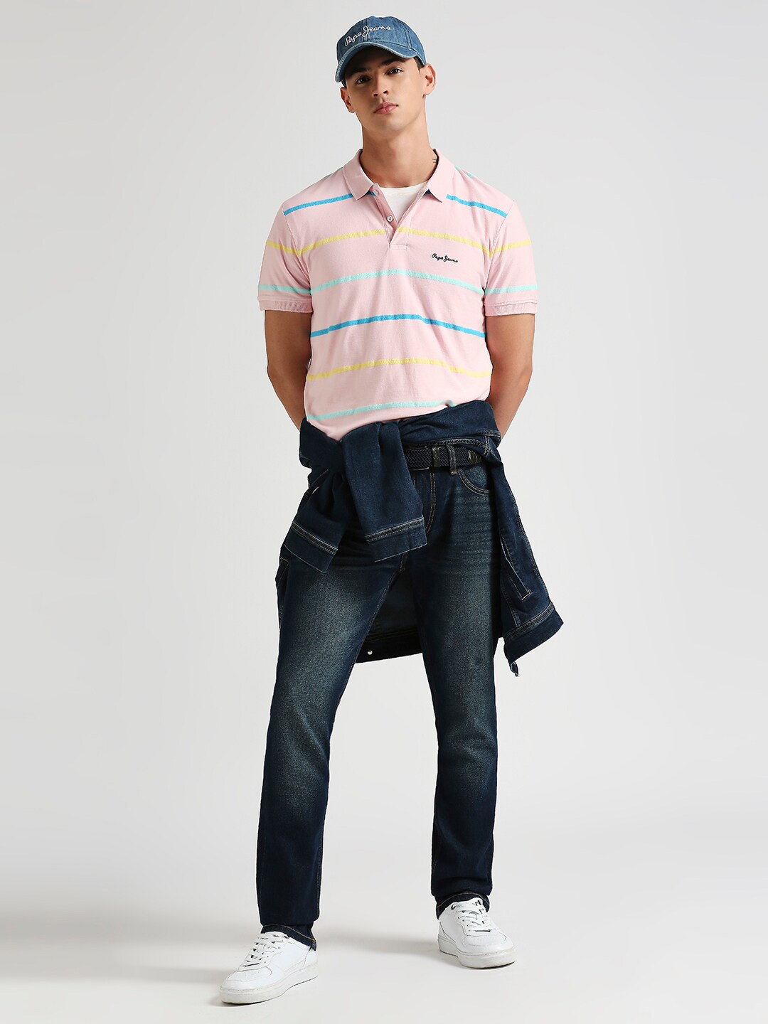 

Pepe Jeans Striped Polo Collar Pure Cotton T-shirt, Pink