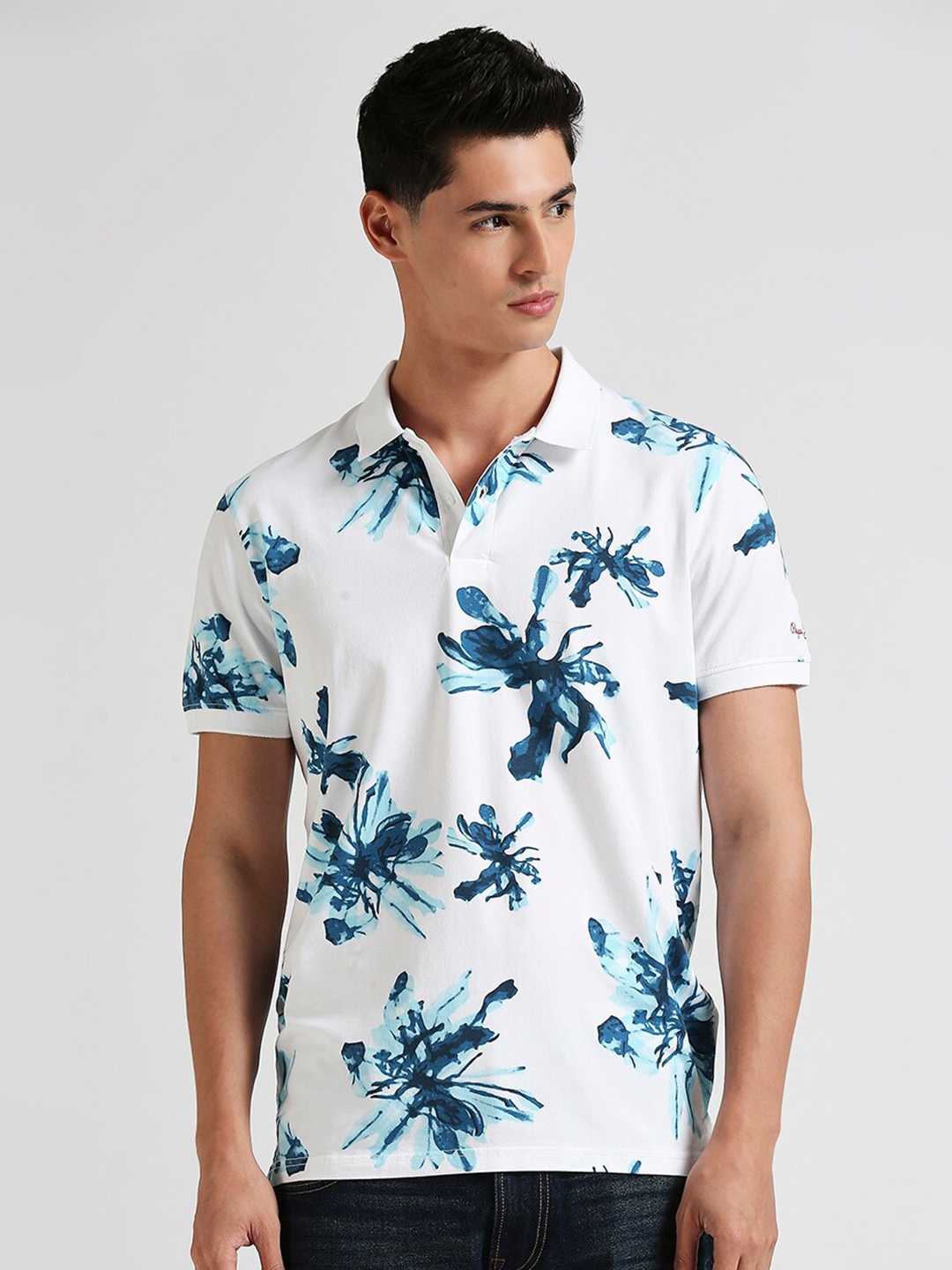 

Pepe Jeans Floral Printed Polo Collar T-shirt, White