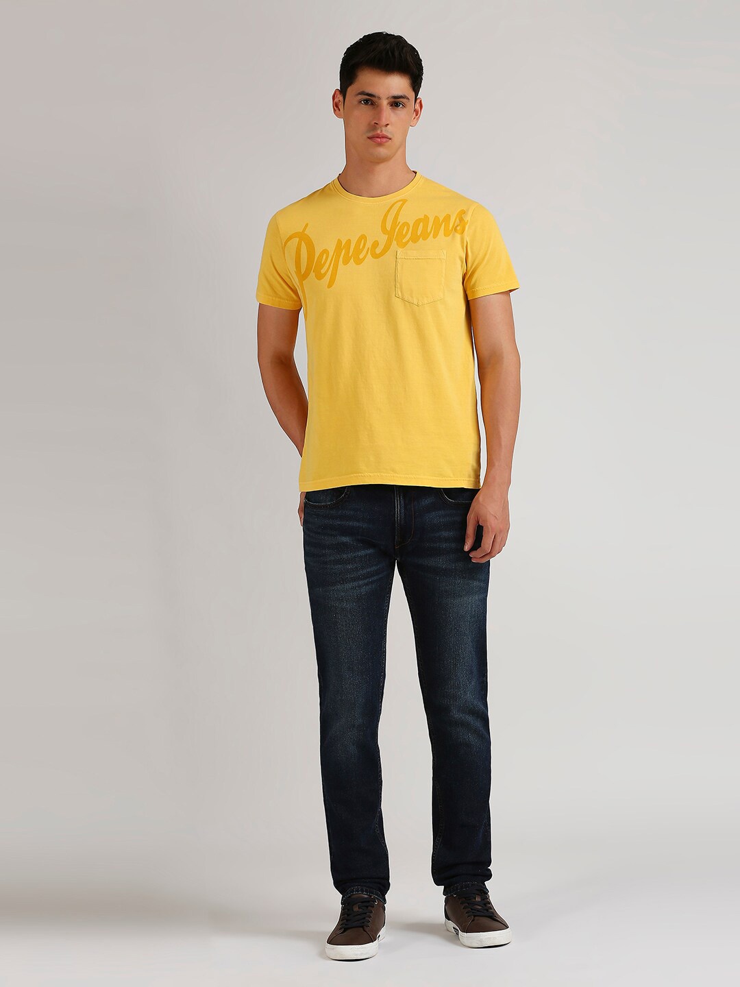 

Pepe Jeans Round Neck Pure Cotton Slim Fit T-shirt, Yellow