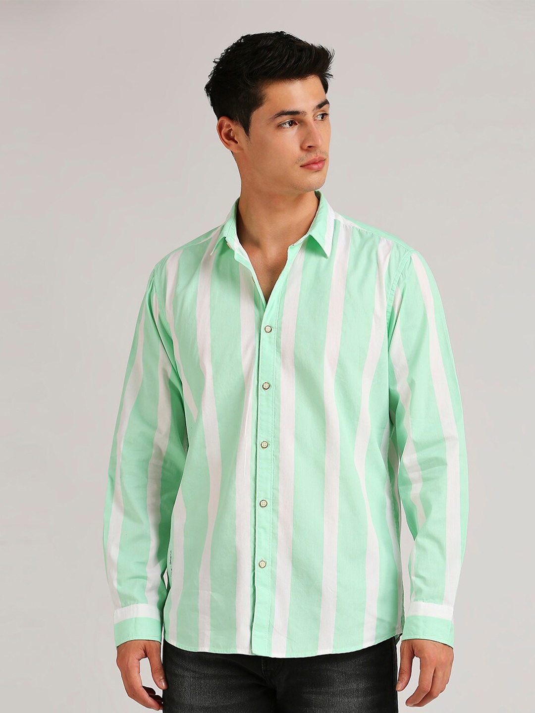 

Pepe Jeans Striped Spread Collar Cotton Casual Shirt, Green