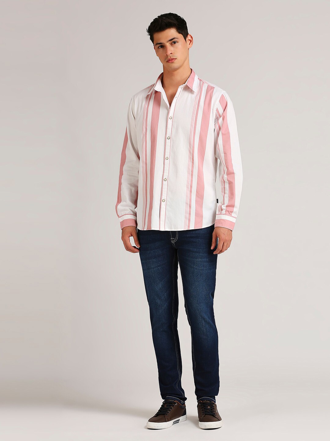 

Pepe Jeans Spread Collar Opaque Striped Cotton Casual Shirt, Pink