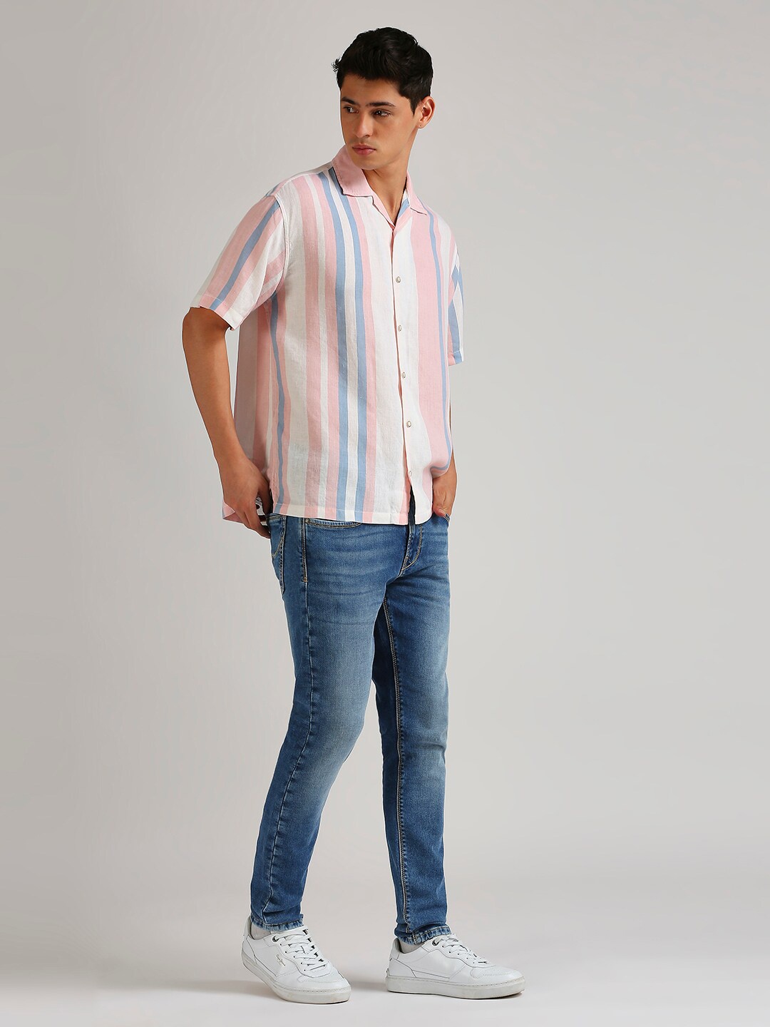 

Pepe Jeans Spread Collar Short Sleeves Relaxed Striped Relaxed Fit Casual Shirt, Pink