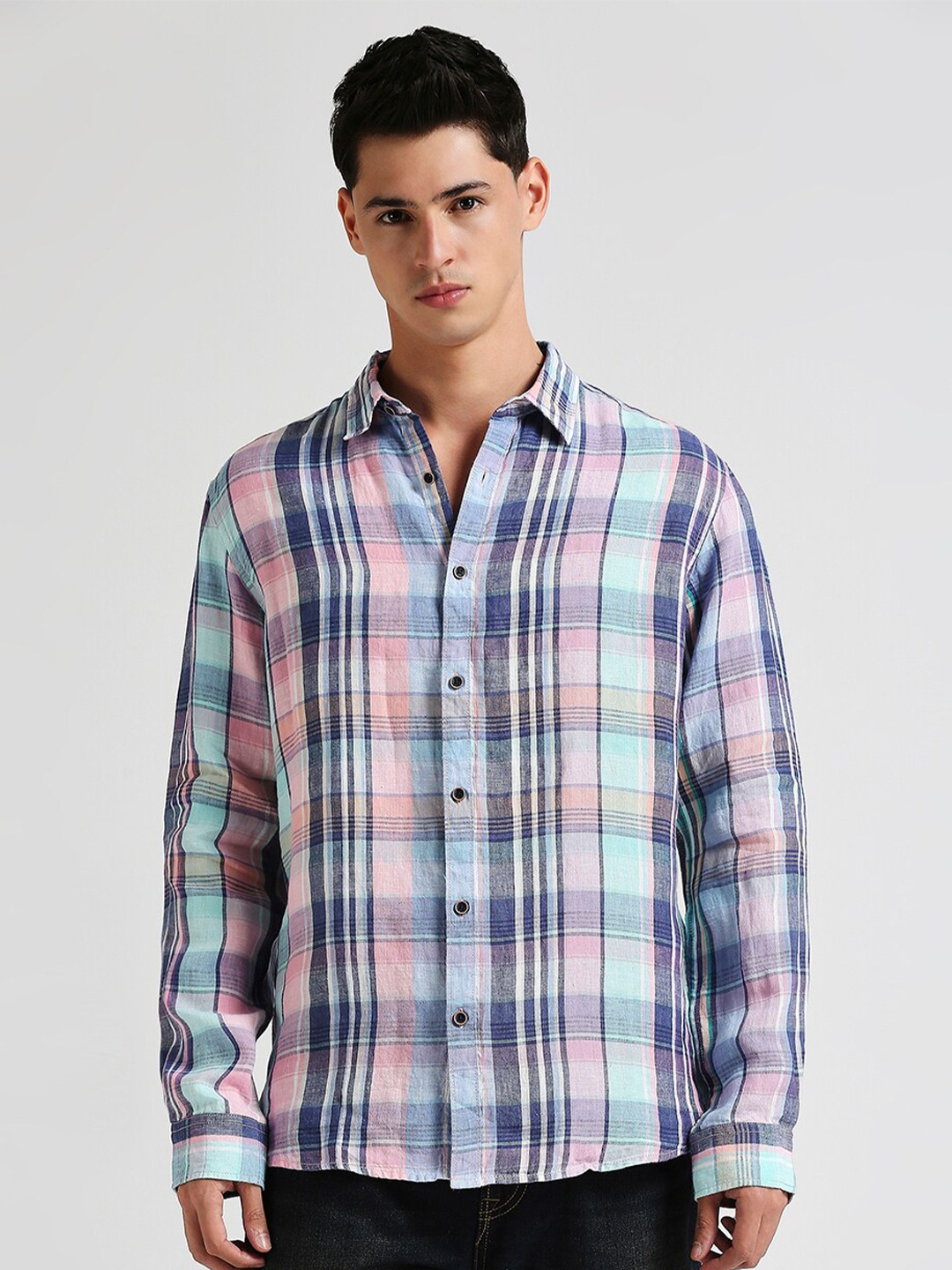 

Pepe Jeans Spread Collar Long Sleeves Checked Regular Fit Casual Shirt, Pink
