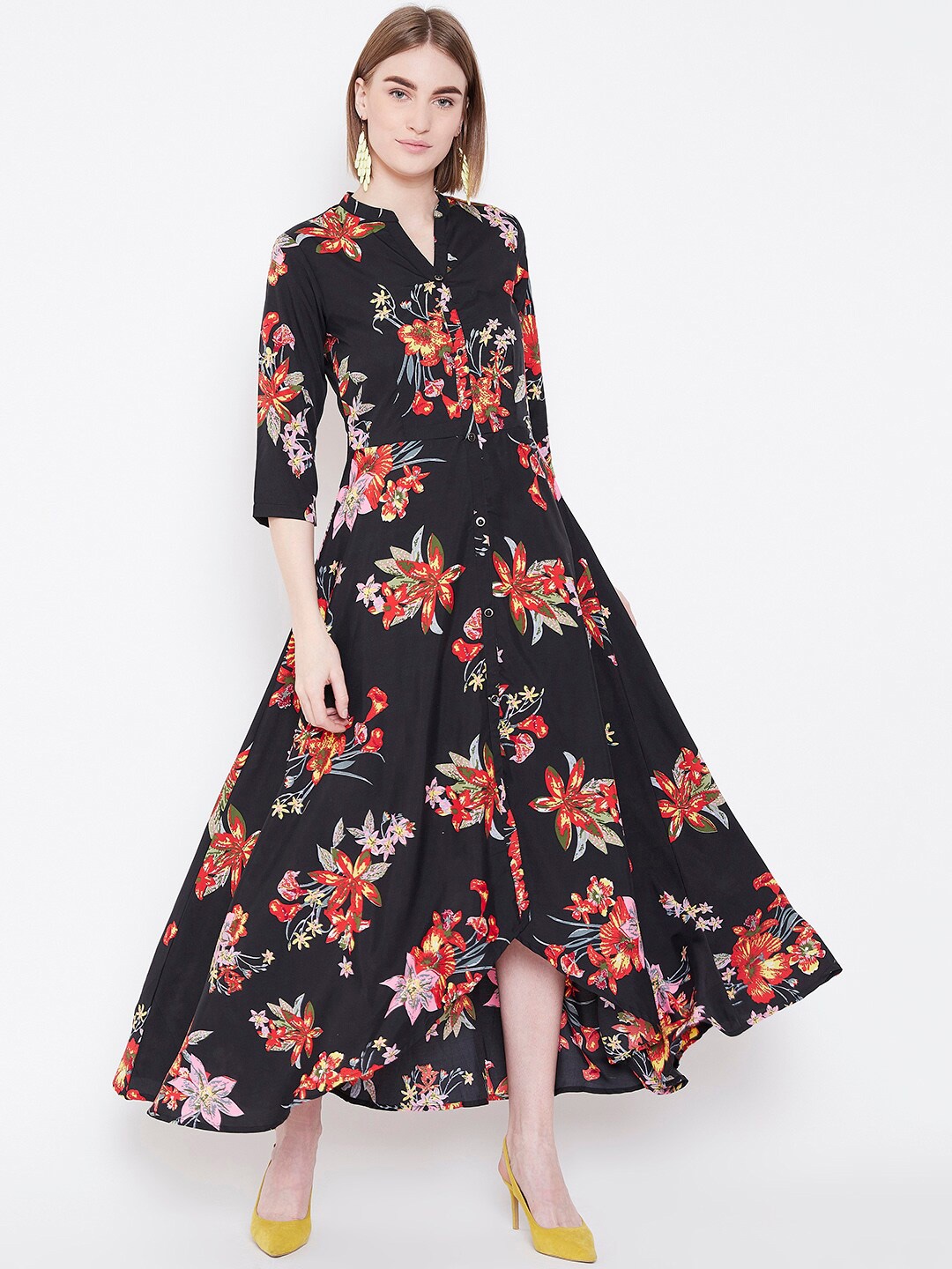 

Deewa Floral Printed Maxi Dress, Black