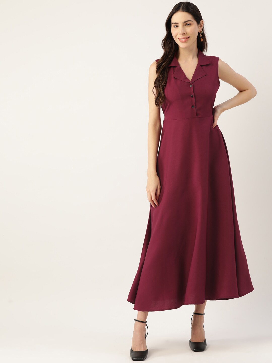 

Deewa Shirt Collar Georgette A-Line Maxi Dress, Maroon