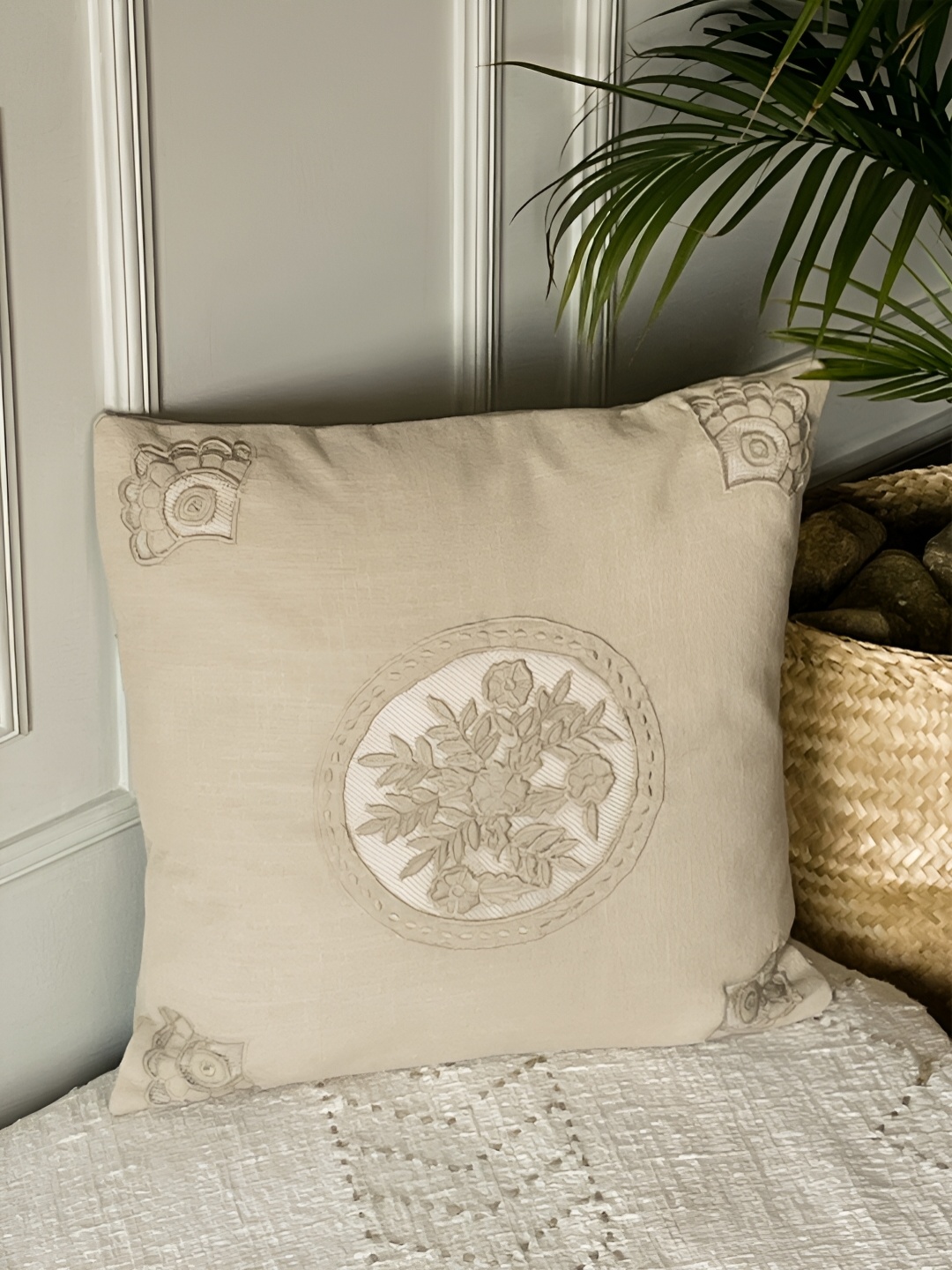 

Amora Beige Ethnic Motifs Square Cushion Covers