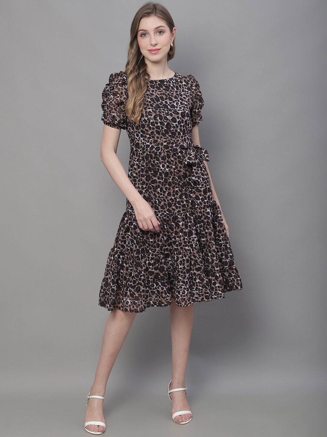 MINI & MING Floral Print Puff Sleeve Georgette A-Line Dress, Black