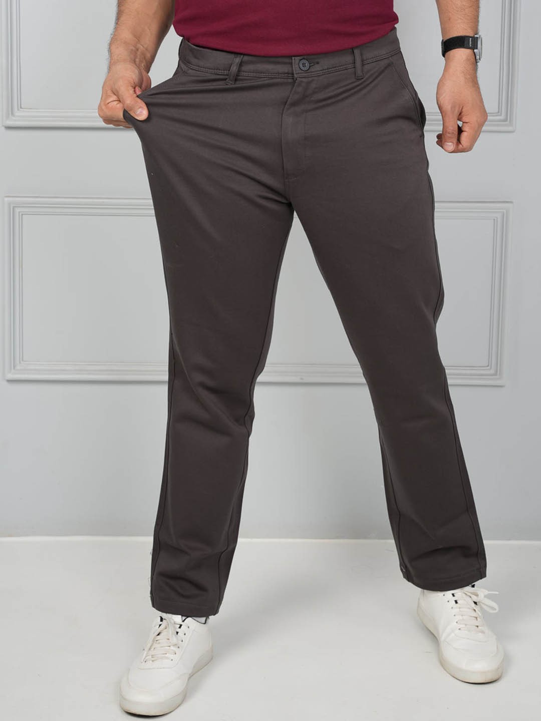 

JOHN WATSON Men Comfort Cotton Regular Trousers, Brown