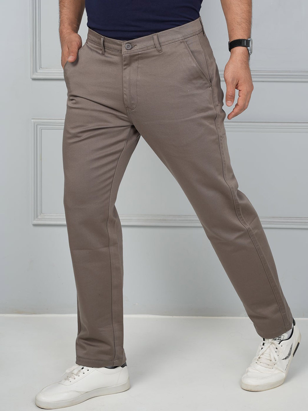 

JOHN WATSON Men Low-Rise Cotton Comfort Chinos Trousers, Khaki