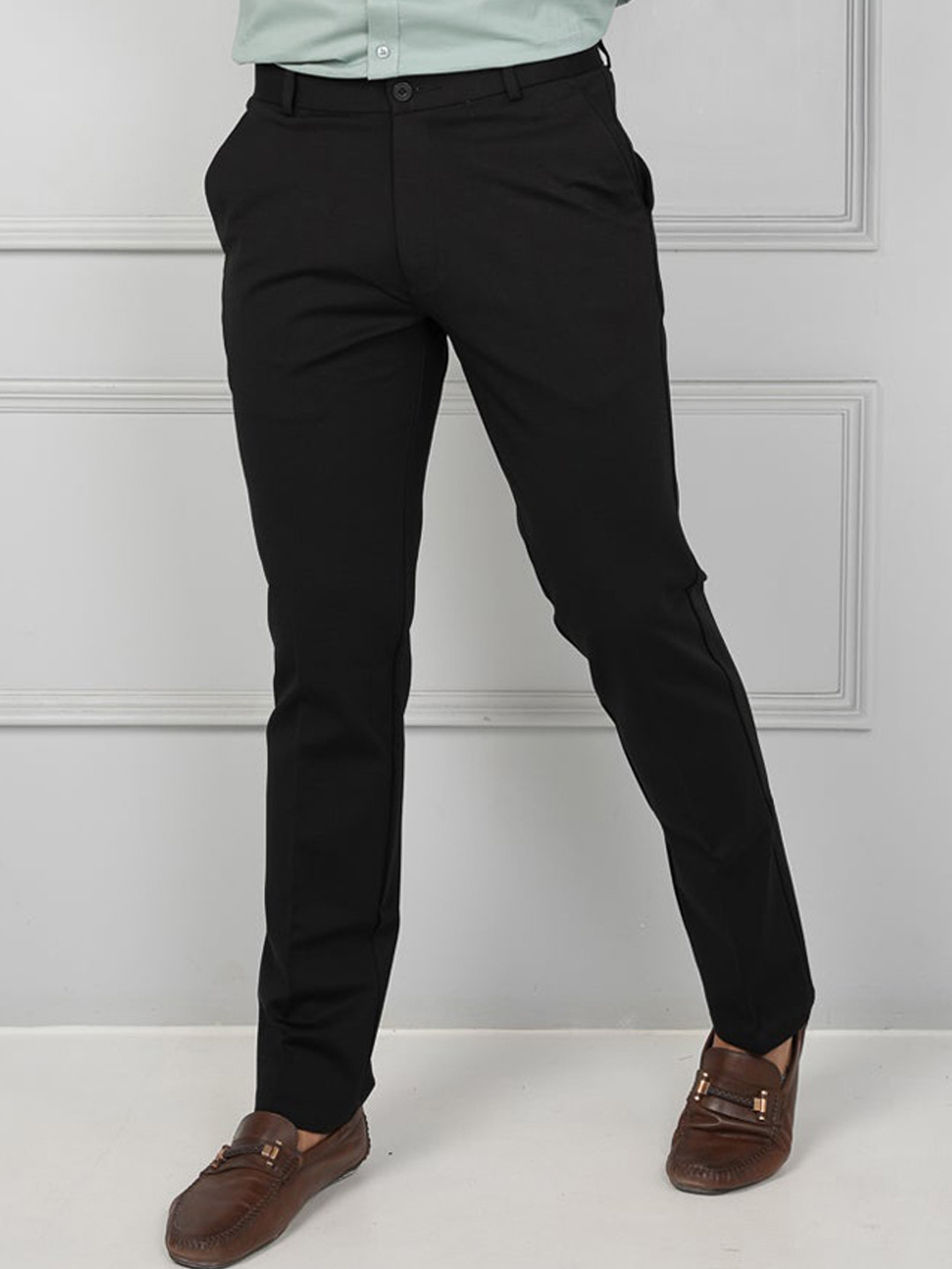 

JOHN WATSON Men Comfort Mid-Rise Cotton Formal Trousers, Black