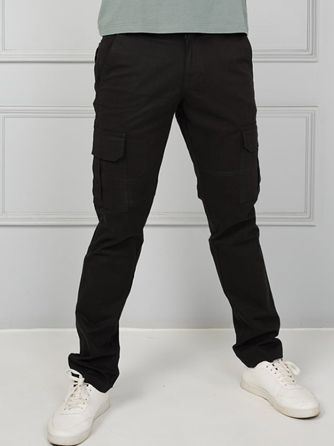 

JOHN WATSON Men Comfort Cotton Cargos Trousers, Black