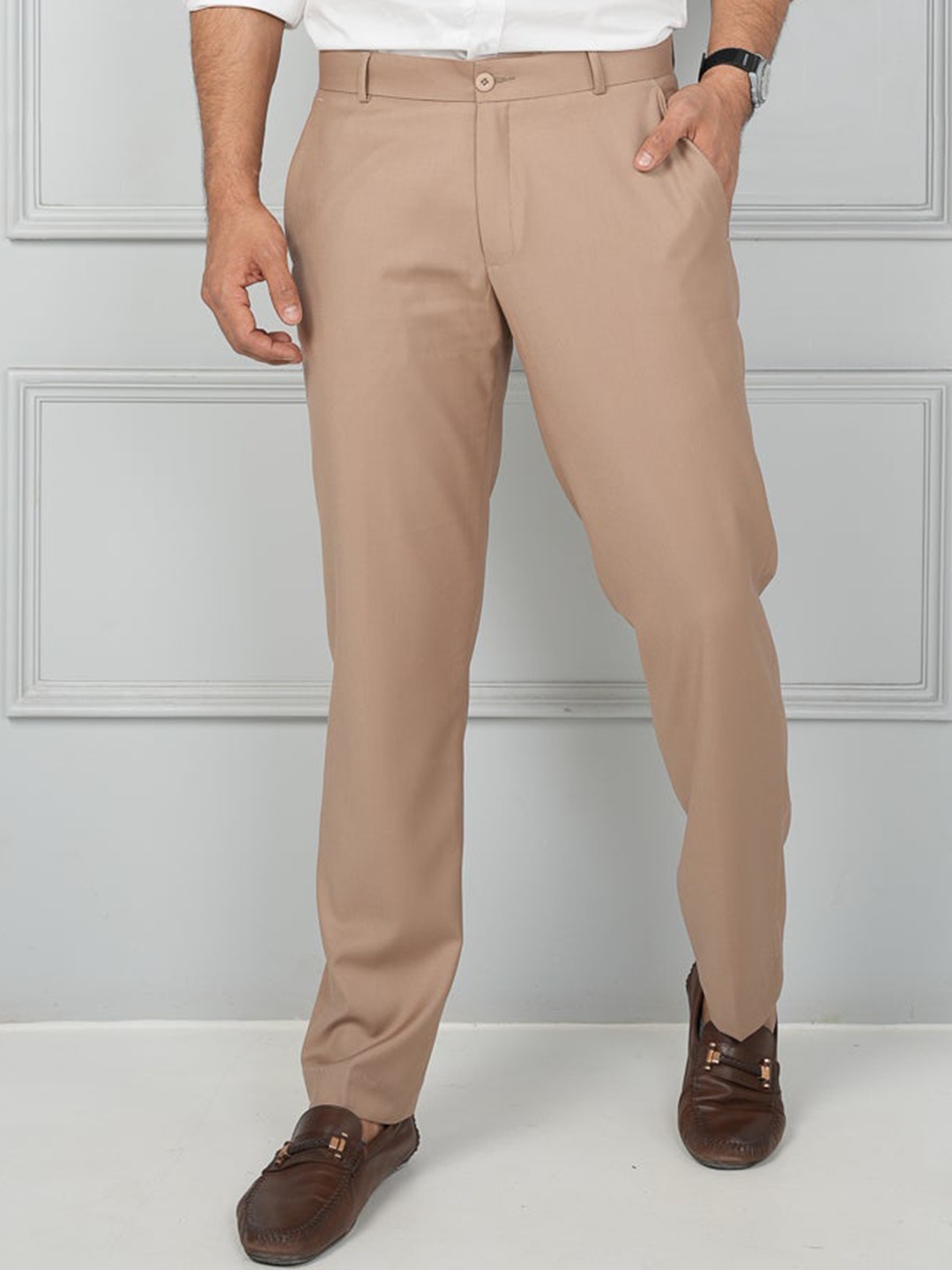 

JOHN WATSON Men Comfort Cotton Formal Trousers, Beige