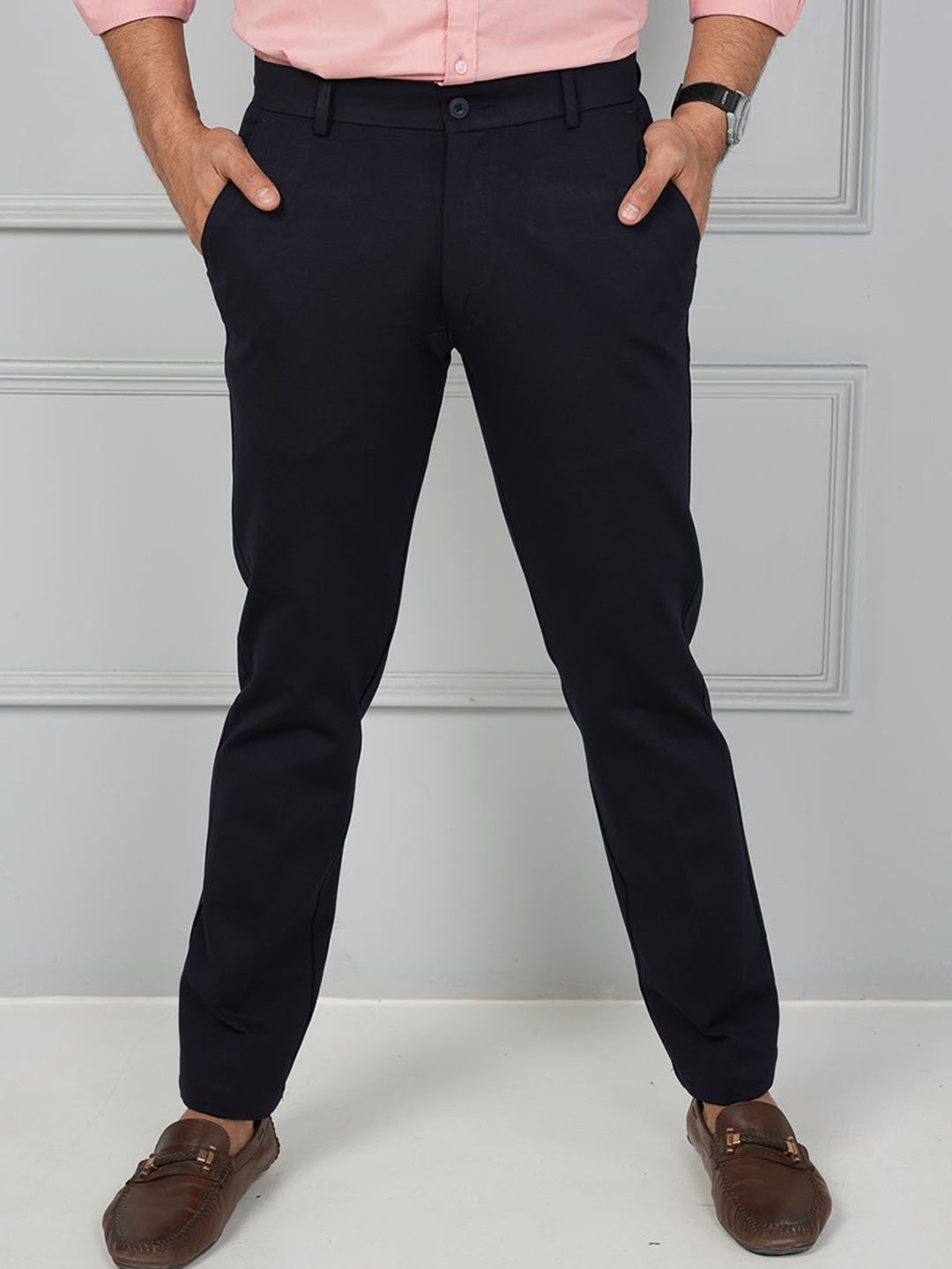

JOHN WATSON Men Comfort Mid-Rise Formal Trousers, Navy blue