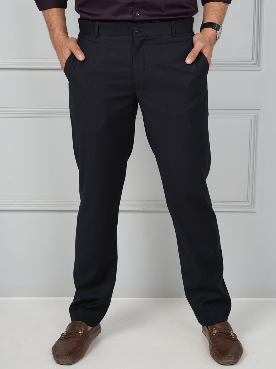 

JOHN WATSON Men Low-Rise Comfort Formal Trousers, Navy blue