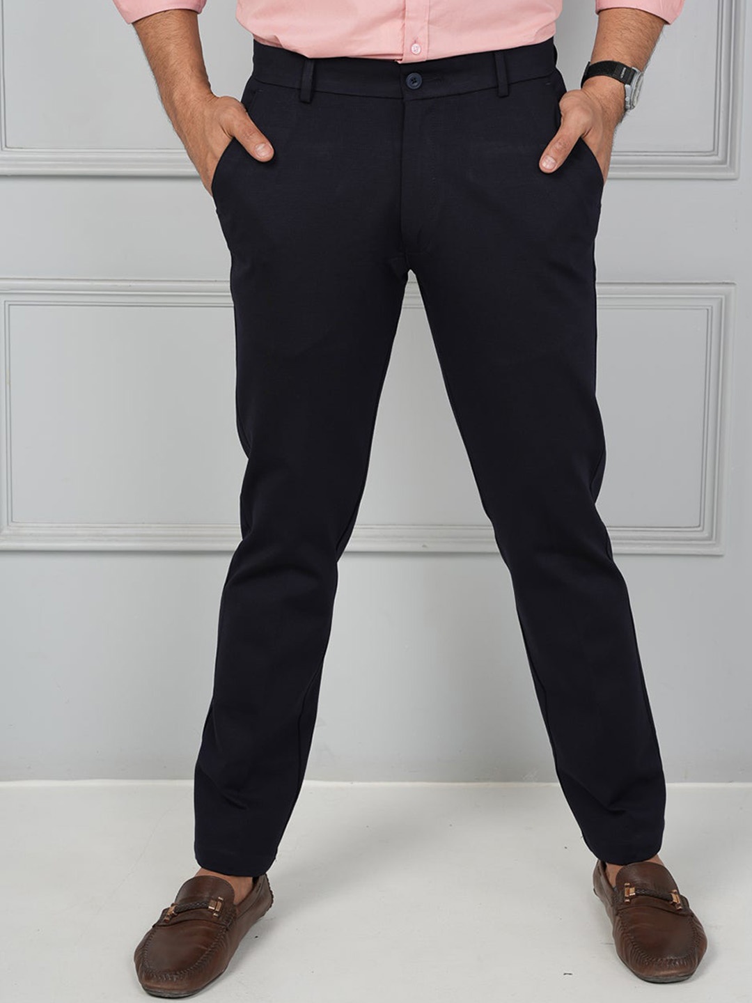 

JOHN WATSON Men Mid-Rise Comfort Cotton Trousers, Navy blue