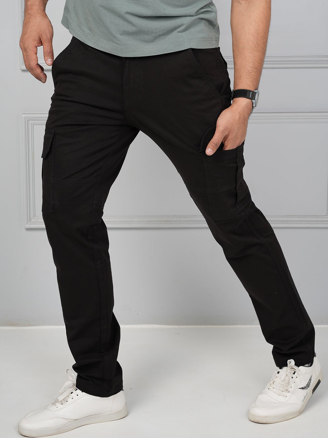 

JOHN WATSON Men Comfort Cotton Cargos, Black