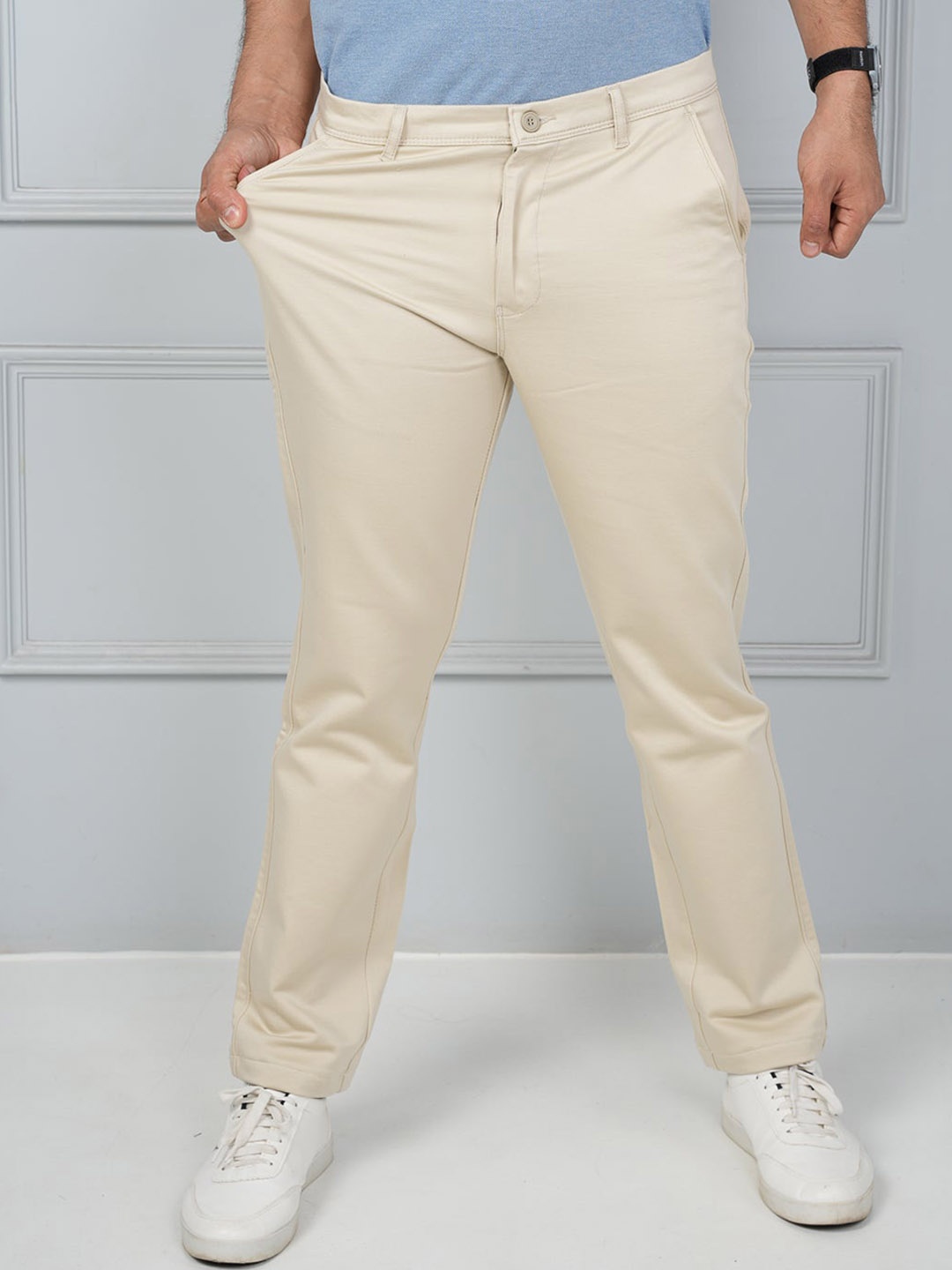

JOHN WATSON Men Mid-Rise Comfort Chinos Trousers, Beige