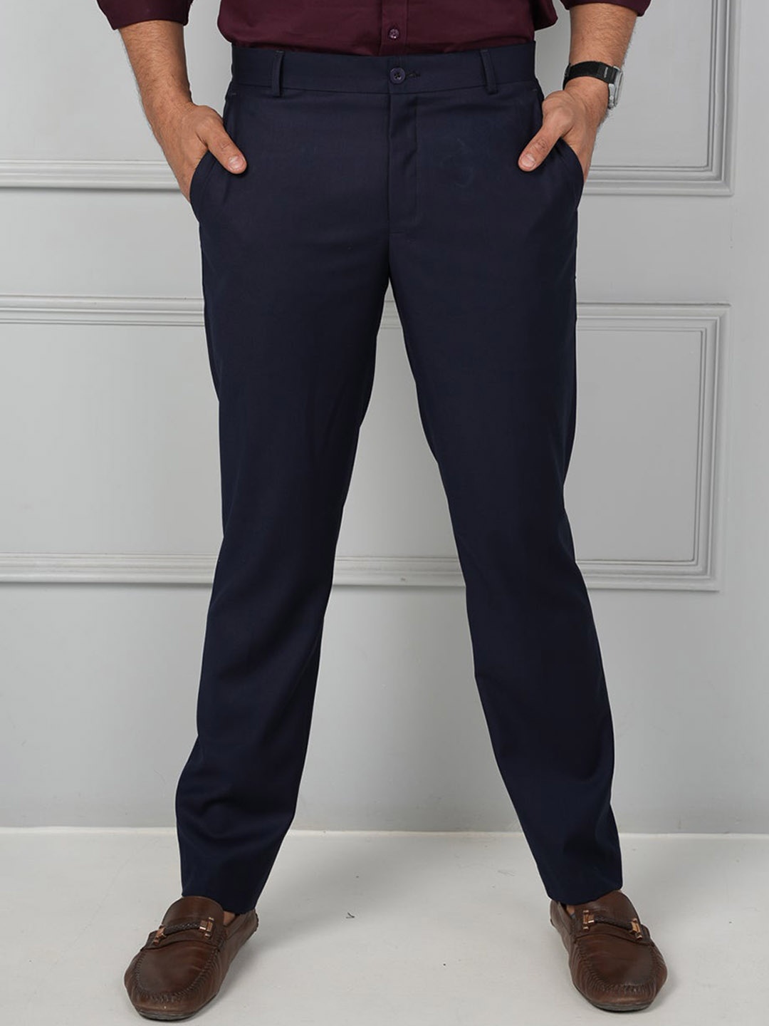 

JOHN WATSON Men Comfort Cotton Formal Trousers, Blue