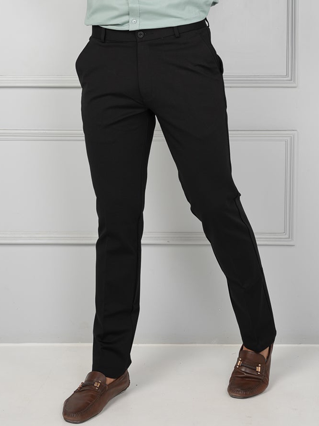 

JOHN WATSON Men Comfort Mid-Rise Cotton Trousers, Black