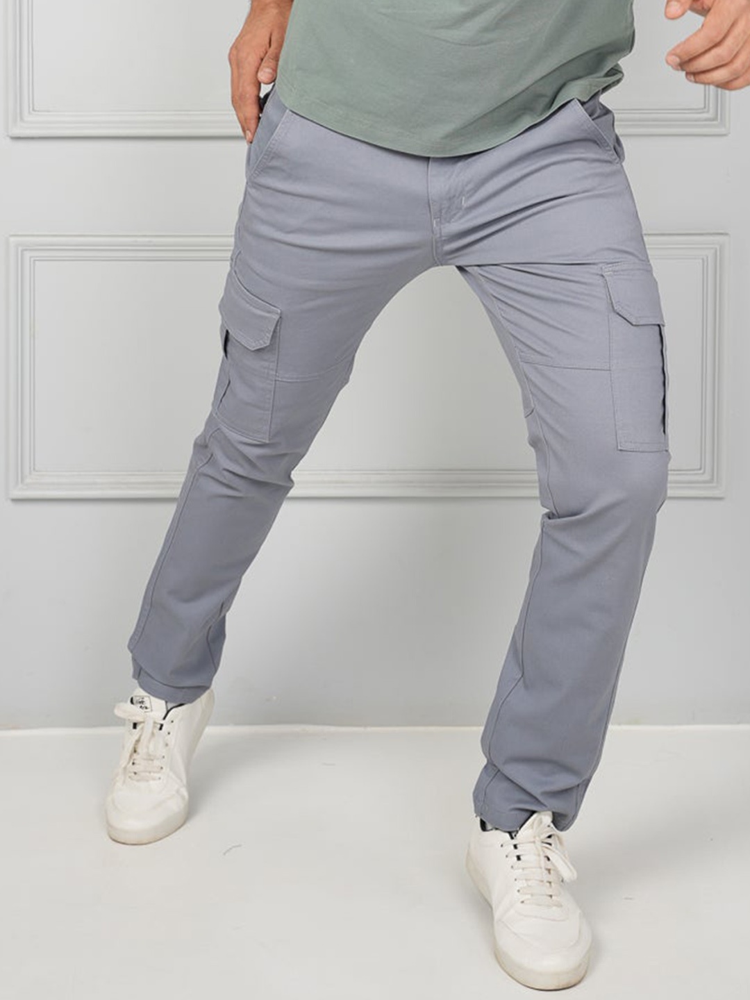 

JOHN WATSON Men Comfort Mid-Rise Button Flat-Front Cotton Trouser, Blue