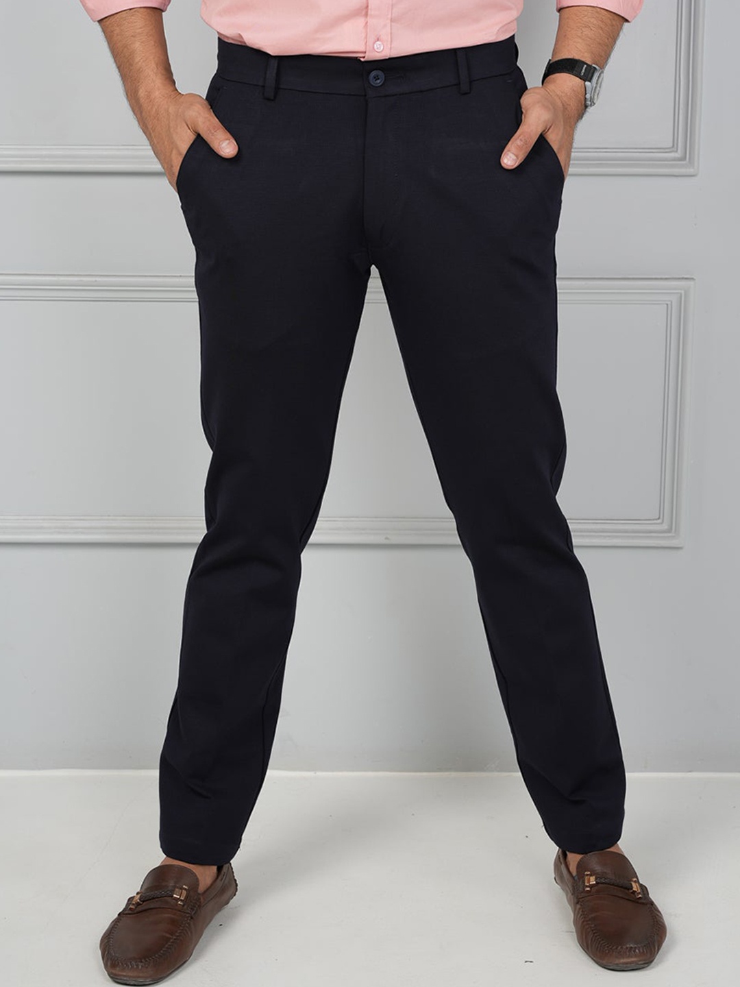 

JOHN WATSON Men Comfort Cotton Regular Trousers, Navy blue