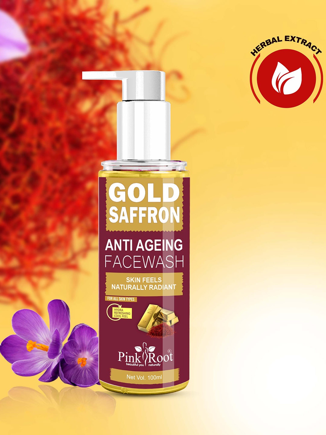 

Pink Root Gold Saffron Face Wash - 100 ml, White