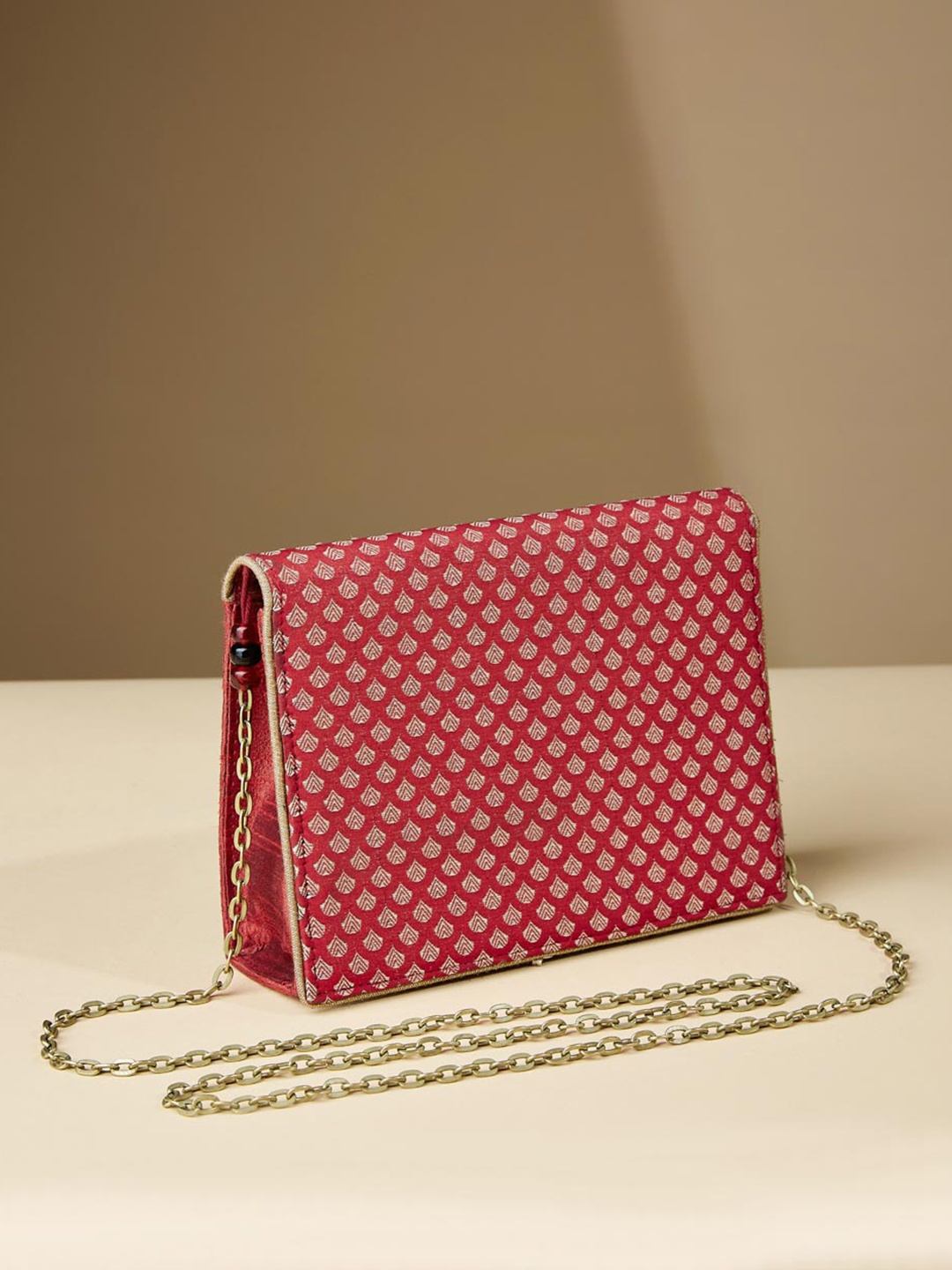 

Fabindia Textured Brocade Purse Clutch, Red