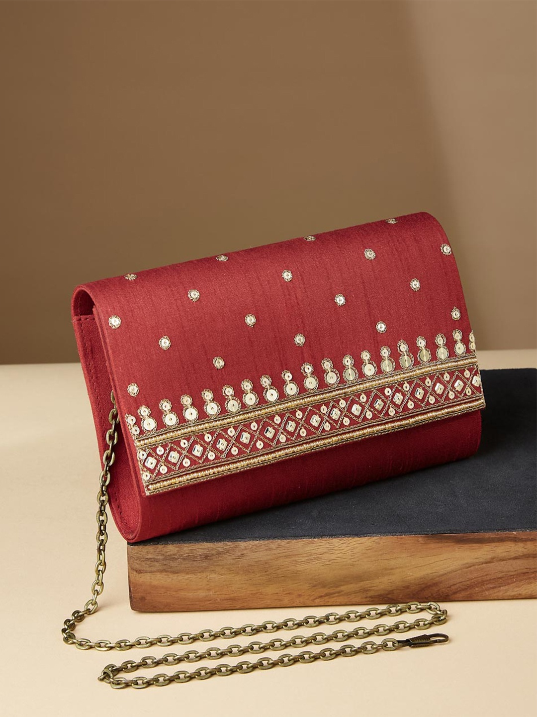 

Fabindia Embellished Sequined Purse Clutch, Red
