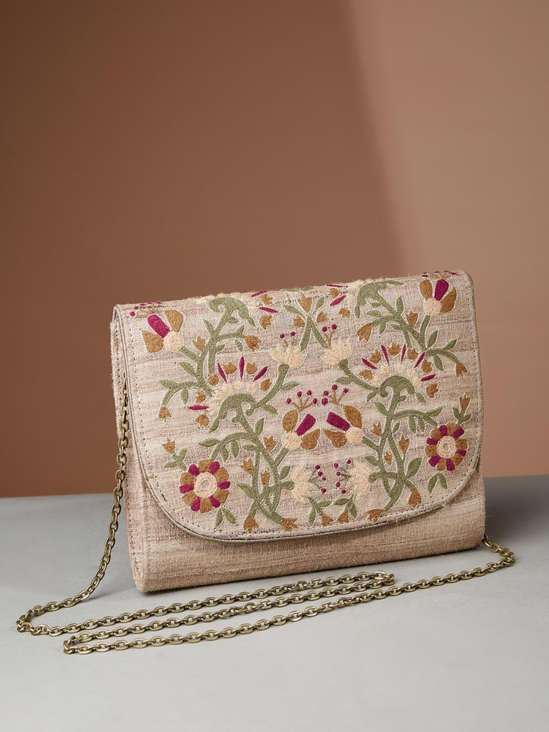 

Fabindia Embroidered Silk Purse, Beige