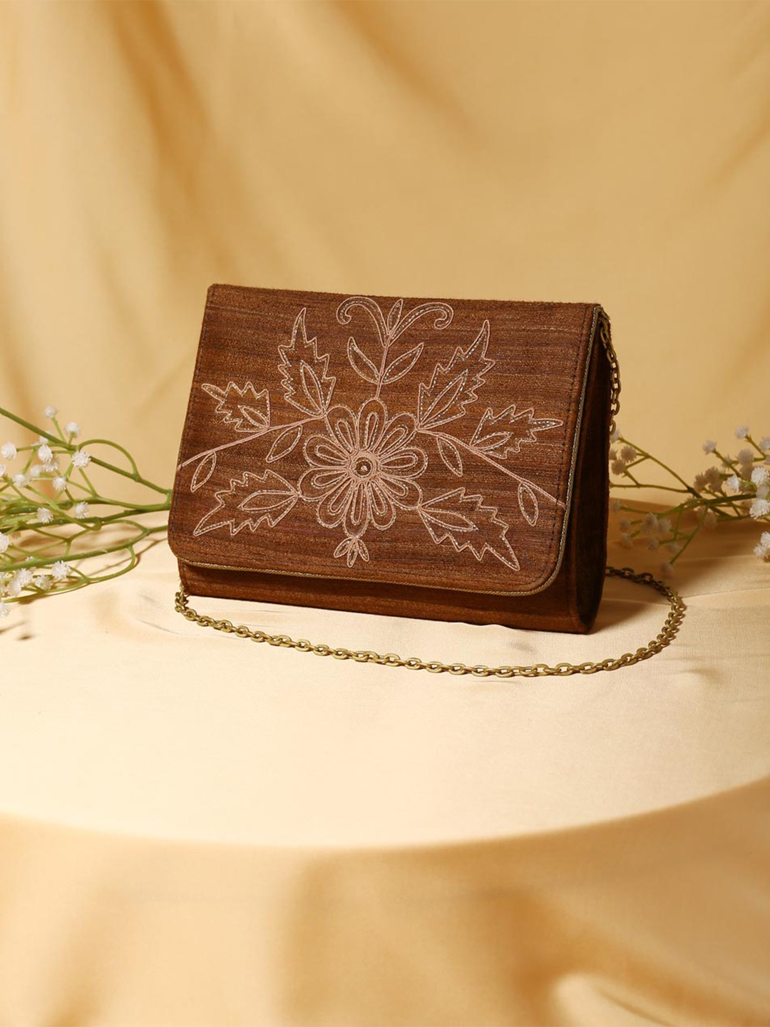 

Fabindia Embroidered Purse Clutch, Brown