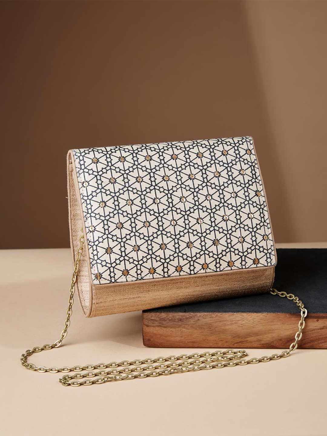 

Fabindia Printed Silk Purse Clutch, Beige