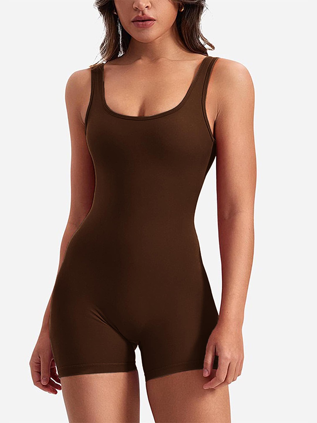 

LULU & SKY Hollow-back Padded Playsuit, Coffee brown
