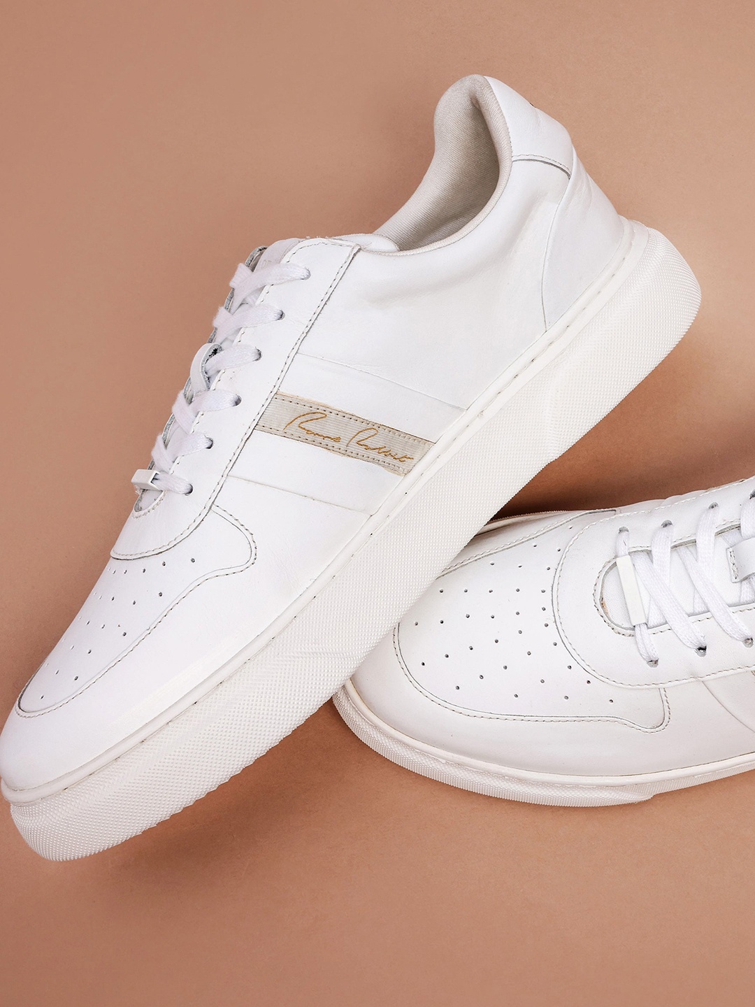 

RARE RABBIT Men Polaris Striped Leather Sneakers, White