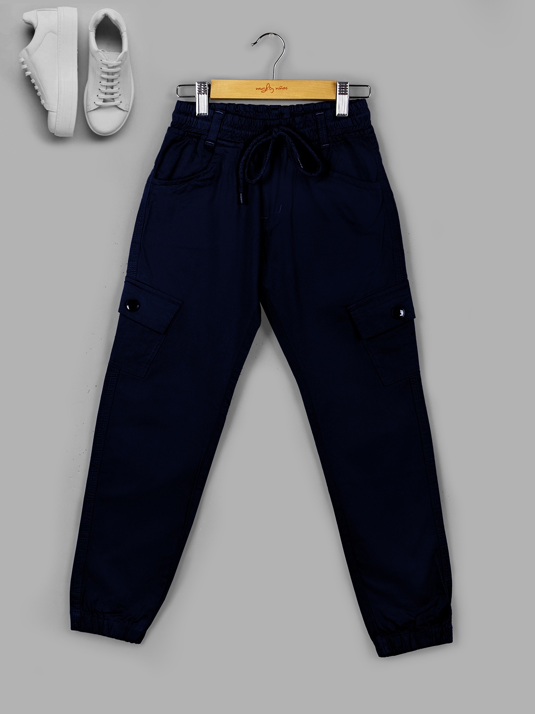 

Naughty Ninos Girls Relaxed Loose Fit Cotton Cargos, Navy blue