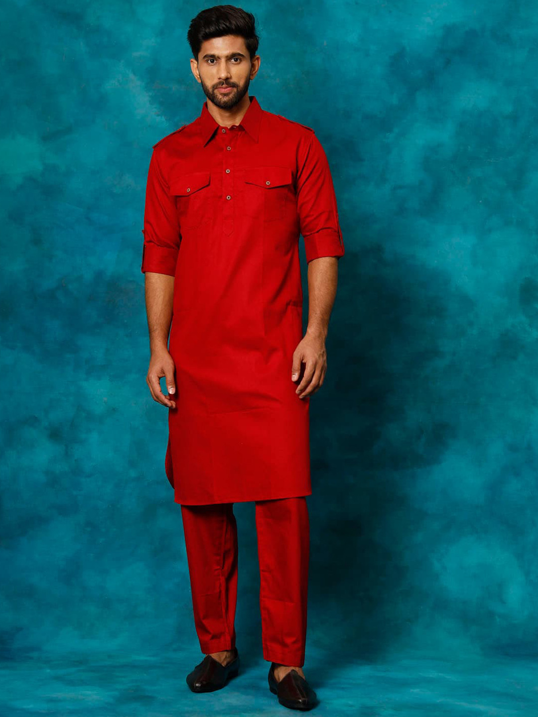 

VASTRAMAY Pathani Kurta with Trousers, Maroon