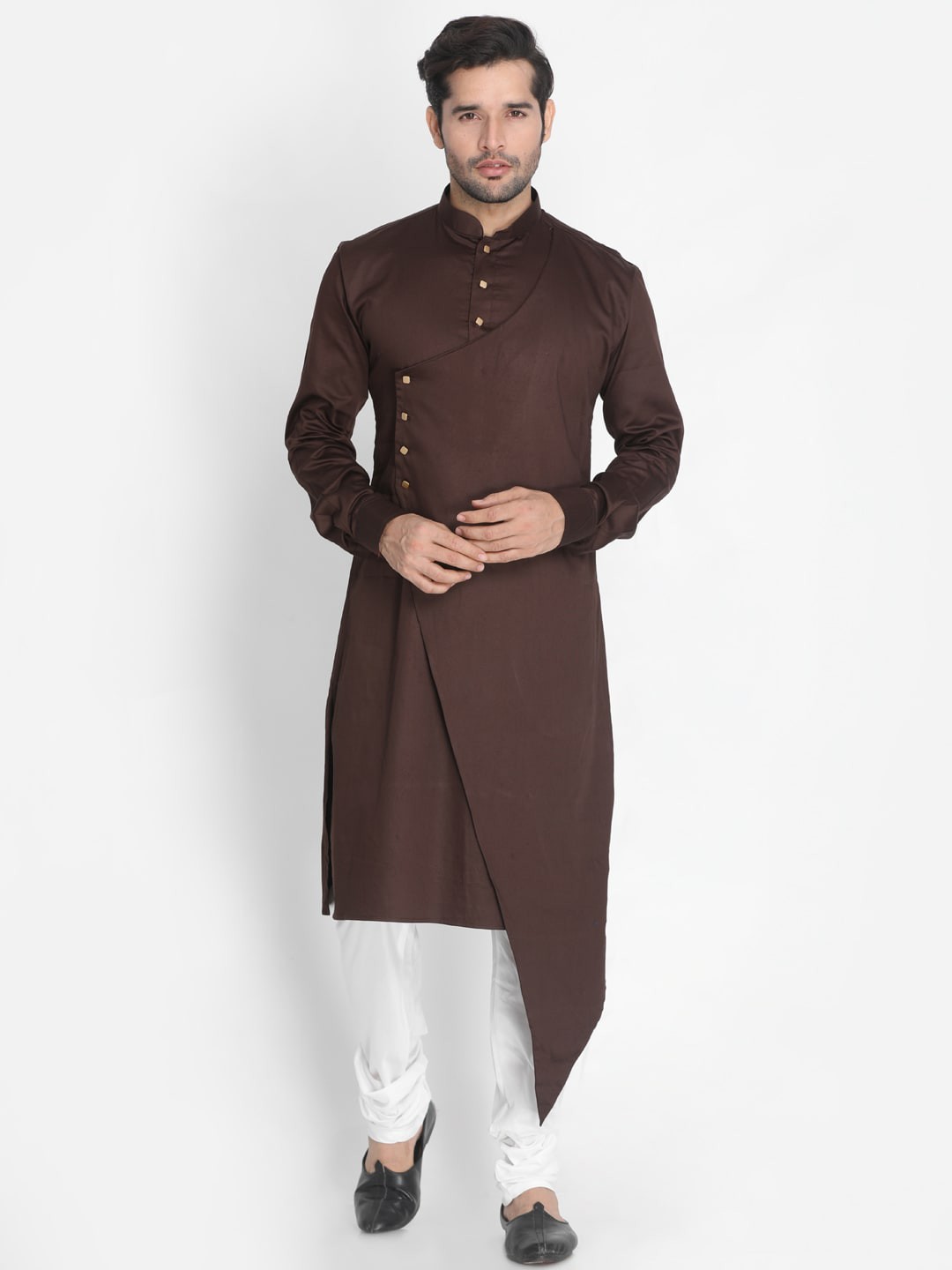 

VASTRAMAY Angrakha Kurta with Churidar, Coffee brown