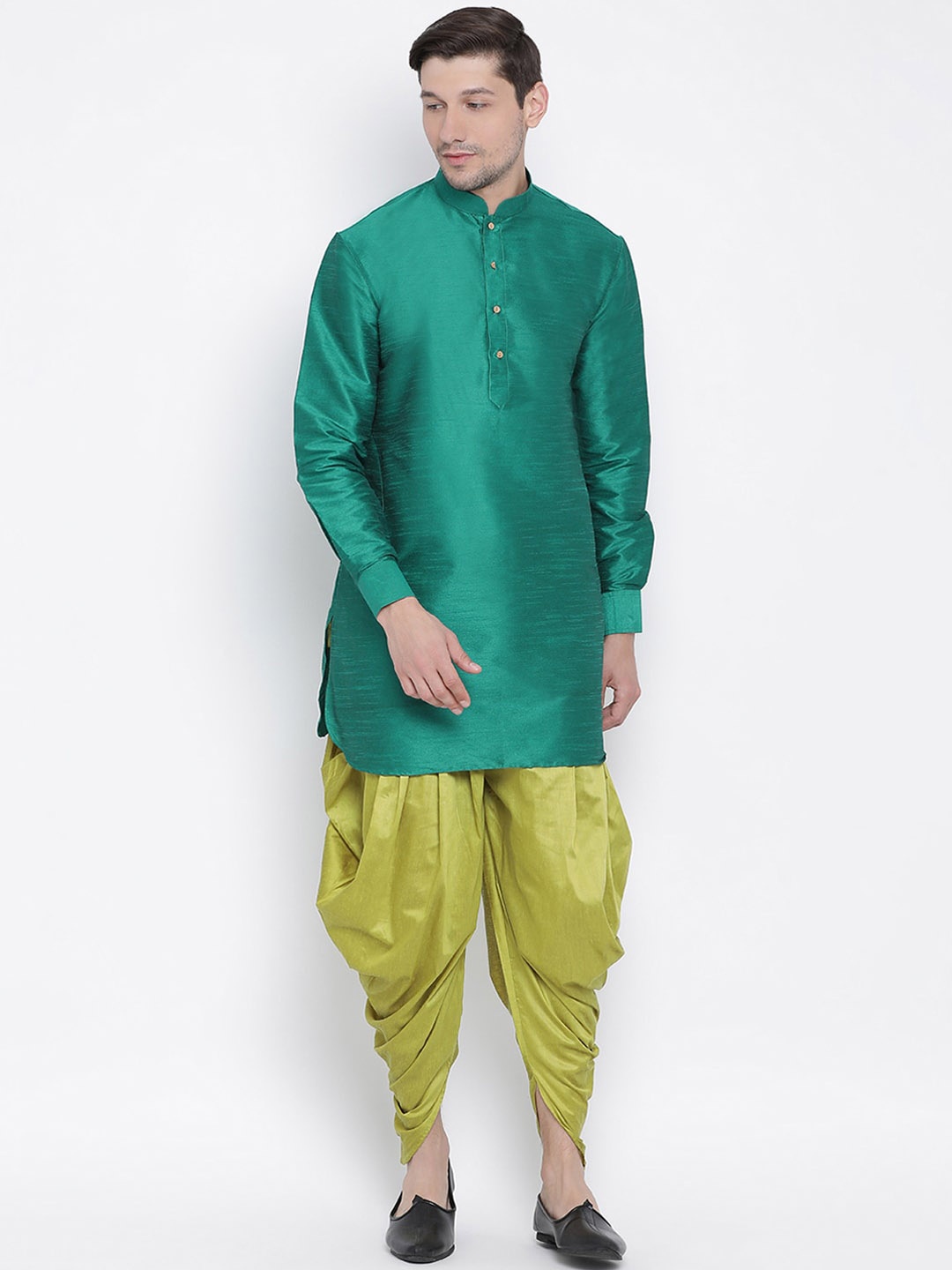 

VASTRAMAY Regular Kurta With Dhoti Pants, Green