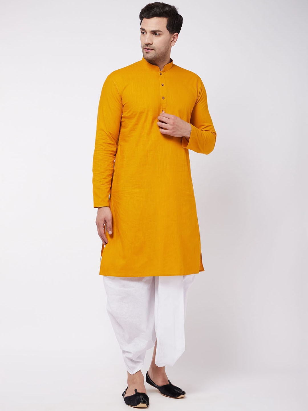 

VASTRAMAY Long Sleeves Kurta with Dhoti Pants, Mustard