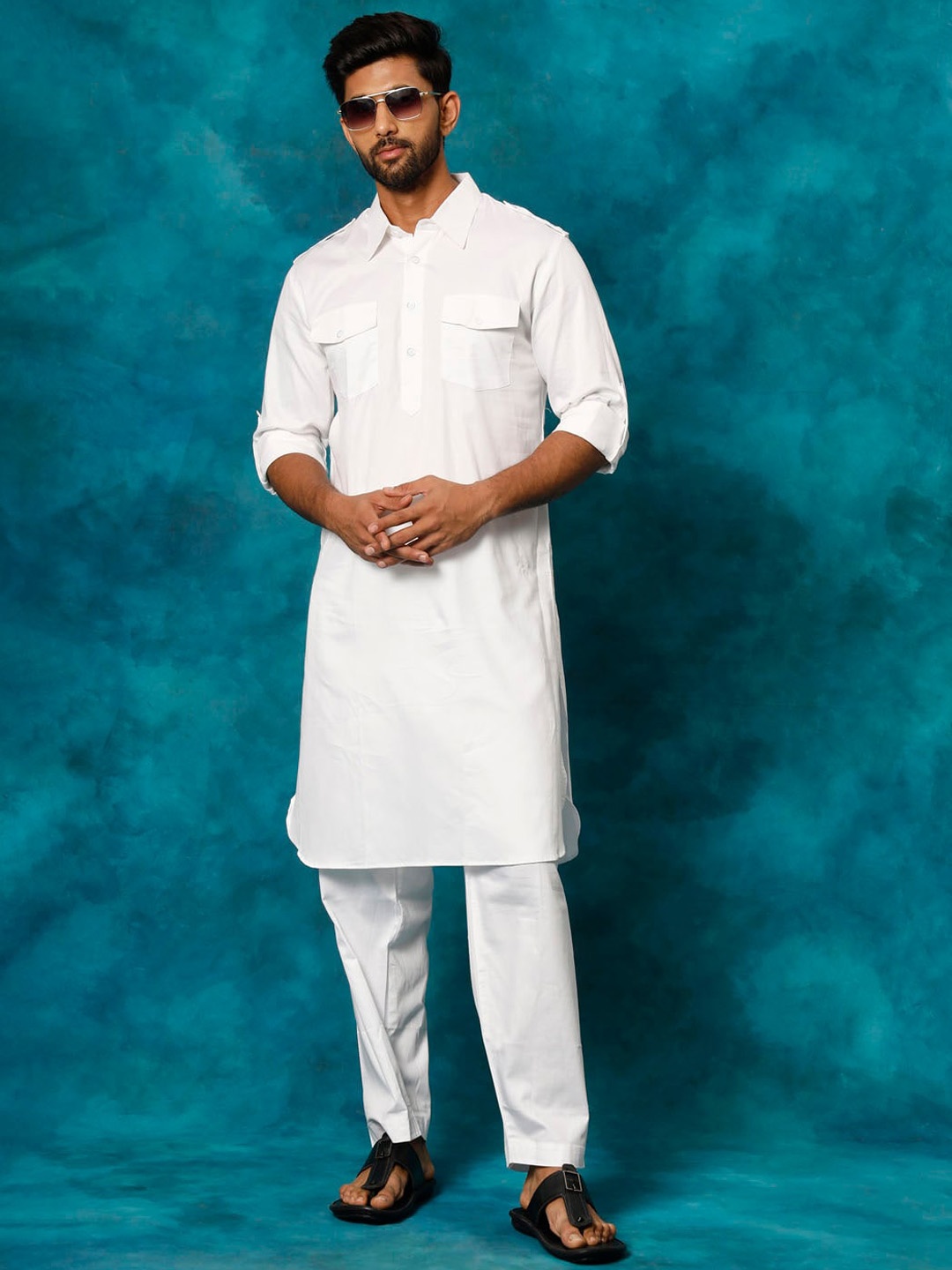 

VASTRAMAY Regular Pathani Kurta with Patiala, White