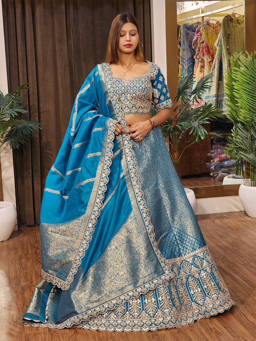 

Durga clothing Embellished Beads & Stones Ready to Wear Lehenga & Blouse With Dupatta, Blue