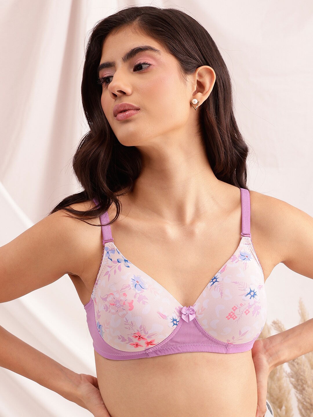 

Chelvet Floral Printed Full Coverage Lightly Padded Everyday Bra With All Day Comfort, Purple