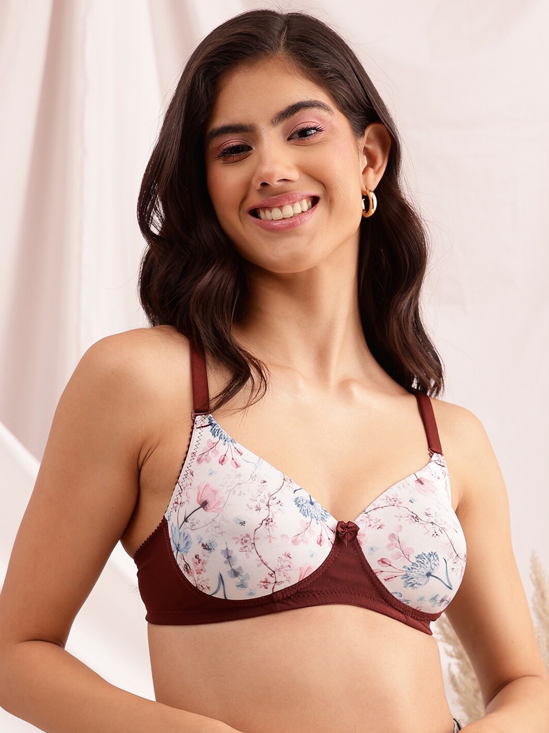 

Chelvet Floral Printed Full Coverage Lightly Padded Everyday Bra with All Day Comfort, Brown