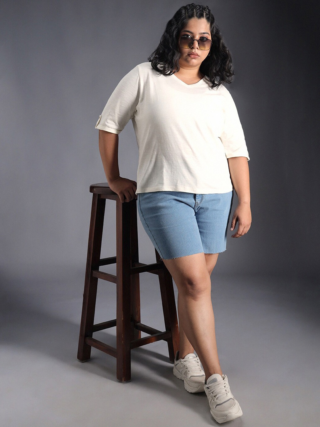 

Freeform by High Star Plus Size Regular Fit Textured Cotton Tshirt, White