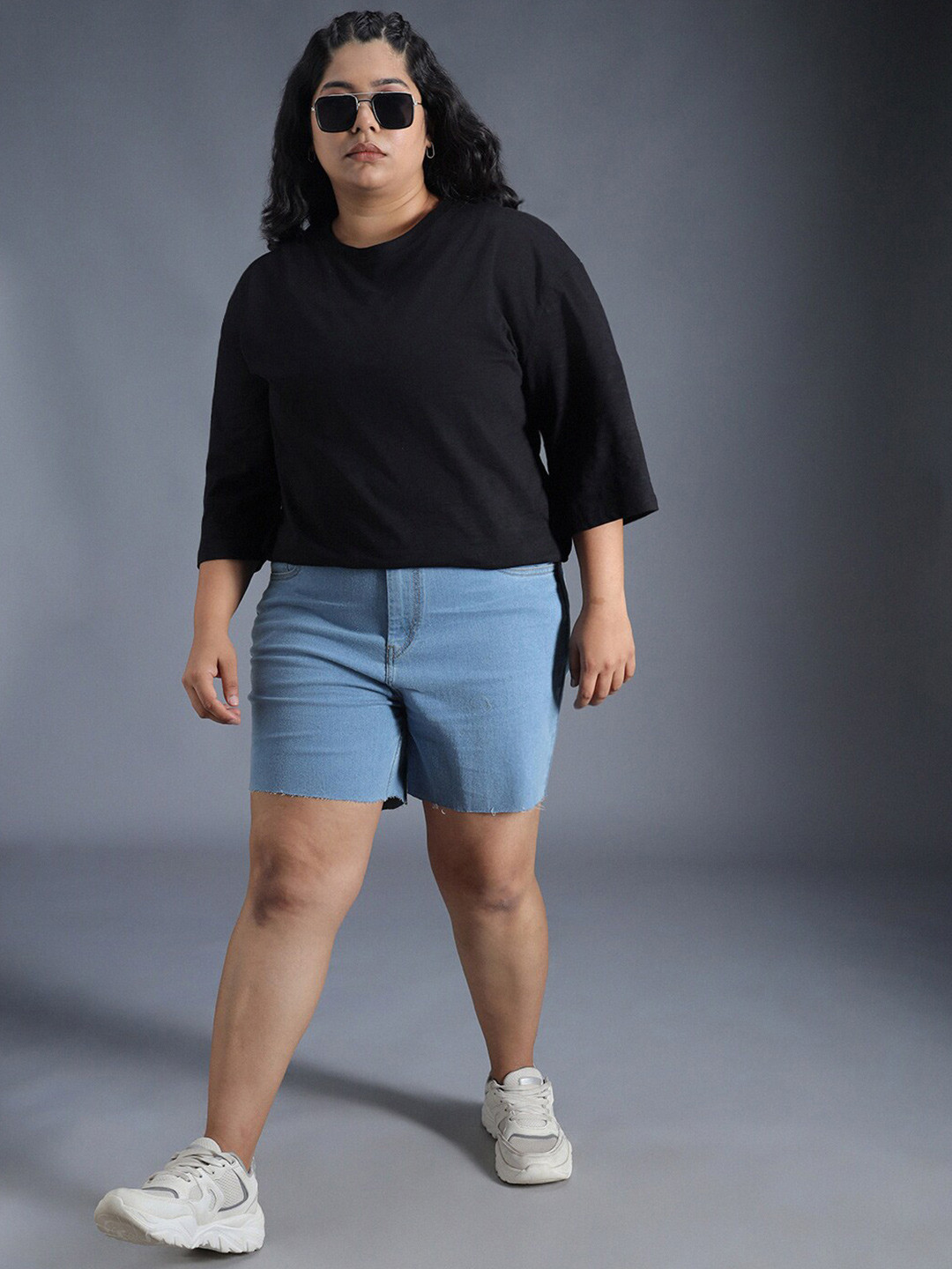

Freeform by High Star Plus Size Boxy Fit Textured Cotton Tshirt, Black