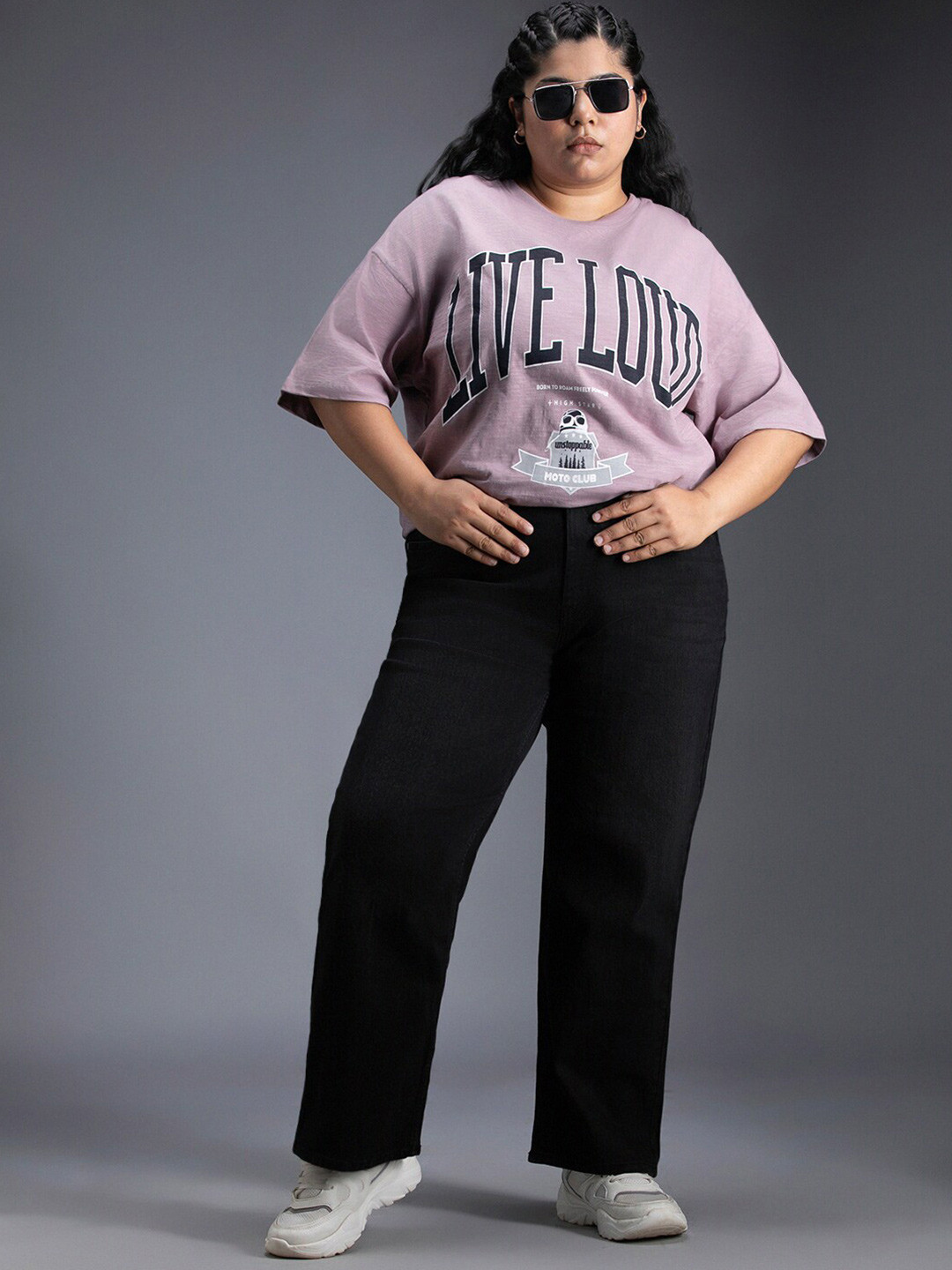 

Freeform by High Star Plus Size Typography Printed Drop-Shoulder Sleeves Oversized T-Shirt, Green