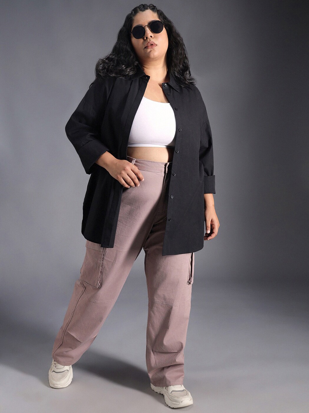 

Freeform by High Star Plus Size Classic Oversized Casual Shirt, Black