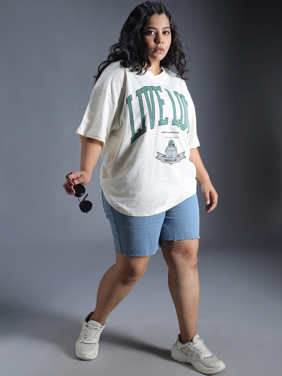 

Freeform by High Star Plus Size Typography Printed Oversized Casual T-Shirt, White